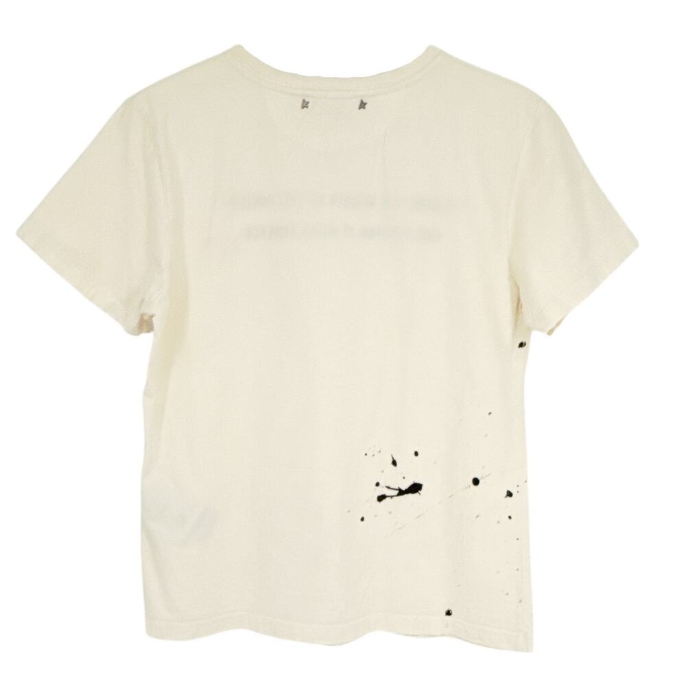 GOLDEN GOOSE Aged White Cotton Tee with Print & Embroidery M - Picture 4 of 10